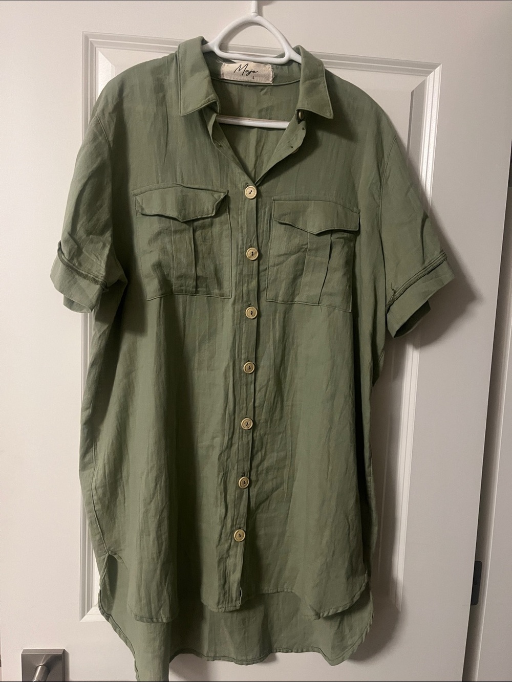 Mavi Olive Green Button-Front Shirt Dress